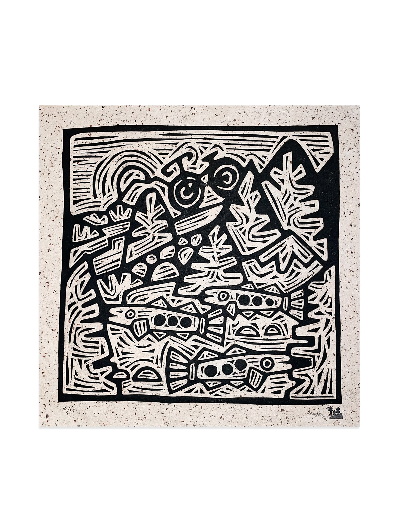 Peak and Pine Woodcut Print